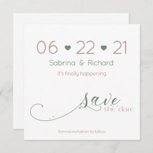 Elegant Minimalist Dusty Rose Sage  Save the Date Invitation