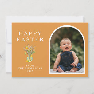 Elegant Minimalist Easter Egg Branch Photo Holiday Card