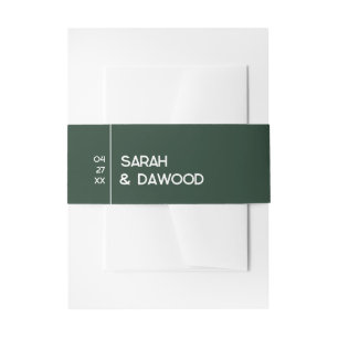Elegant Minimalist Emerald Green White Wedding Invitation Belly Band