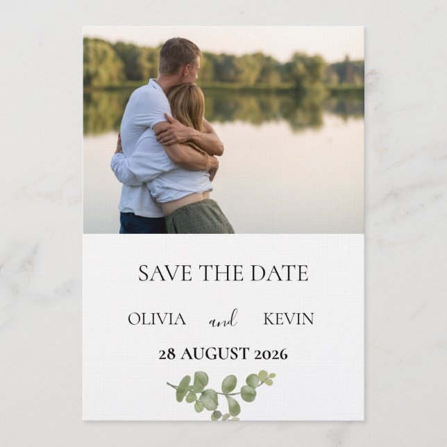 Elegant Minimalist Eucalyptus Save the Date Invitation (Front)