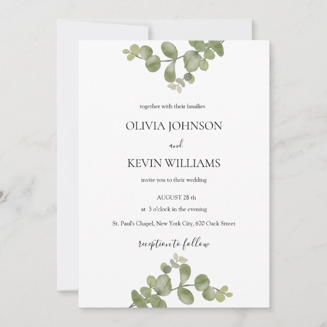 Elegant Minimalist Eucalyptus Wedding Invitation (Front)