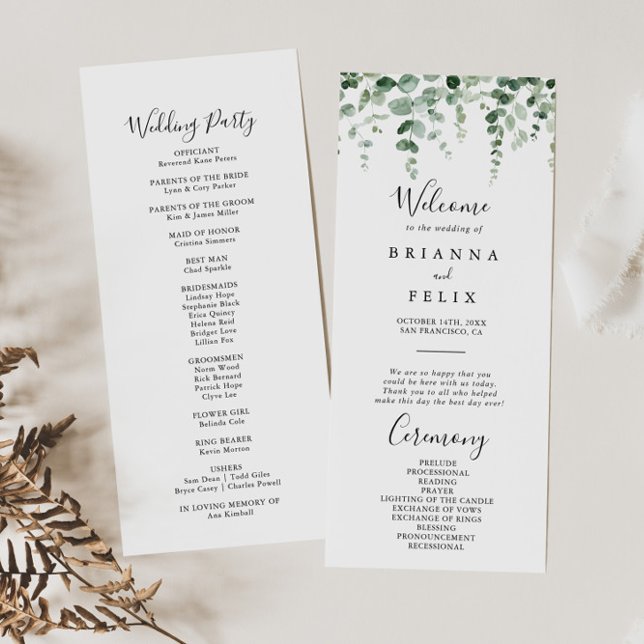 Elegant Minimalist Eucalyptus Wedding Program Programme (Creator Uploaded)