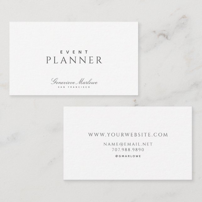 Elegant Minimalist Event Planner Business Card (Front/Back)