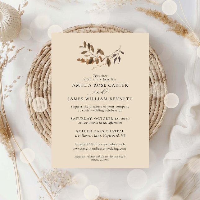 Elegant Minimalist Fall Autumn Eucalyptus Wedding  Invitation (Elegant Minimalist Fall Autumn Eucalyptus Wedding Invitation)