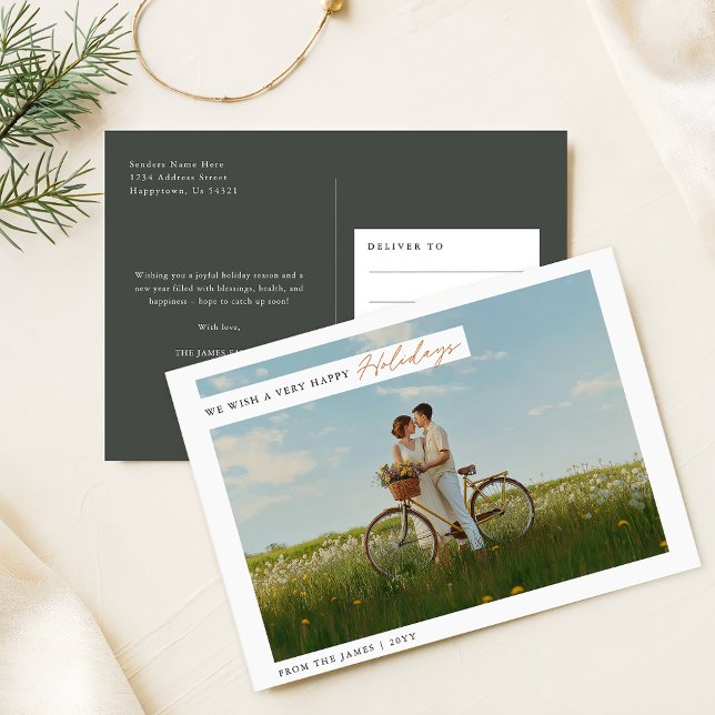 Elegant Minimalist Family Christmas Photo Holiday Postcard (Creator Uploaded)