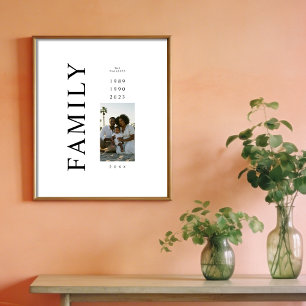 Elegant Minimalist Family Photo 3 Birth Years Poster