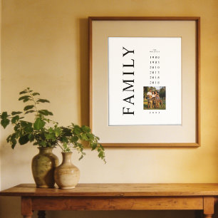 Elegant Minimalist Family Photo 6 Birth Years Post Poster