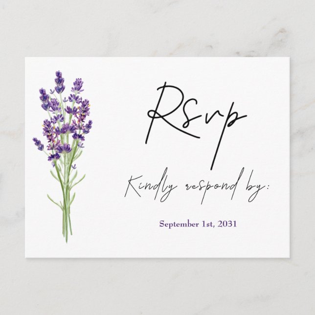 Elegant Minimalist Fashion Lavender RSVP Wedding Postcard (Front)
