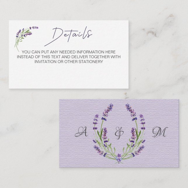 Elegant Minimalist Fashion Lavender Wedding Detail Enclosure Card (Front/Back)