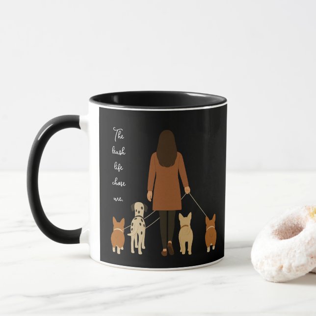Elegant Minimalist Female Dog Walker Customisable  Mug (With Donut)