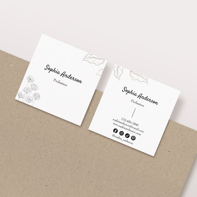 Elegant Minimalist Floral Accents Square Business Card (Creator Uploaded)