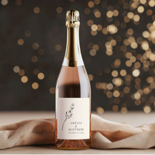 Elegant Minimalist Floral Drawing Custom Wedding Wine Label