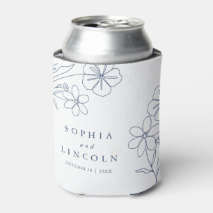 Elegant Minimalist Floral Drawing Wedding  Can Cooler