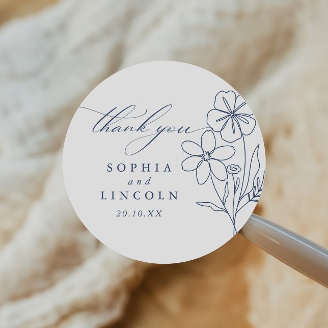 Elegant Minimalist Floral Drawing Wedding  Classic Round Sticker (Creator Uploaded)