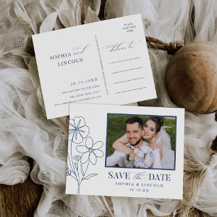 Elegant Minimalist Floral Drawing Wedding  Invitation Postcard