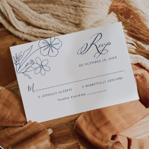 Elegant Minimalist Floral Drawing Wedding RSVP Card