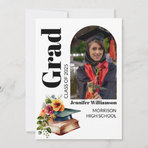 Elegant minimalist floral graduation cap photo  invitation