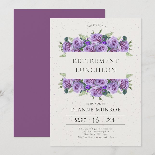 Elegant Minimalist Floral Retirement  Invitation (Front/Back)