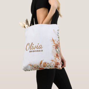 Elegant Minimalist Floral Script Bridesmaid Gifts Tote Bag