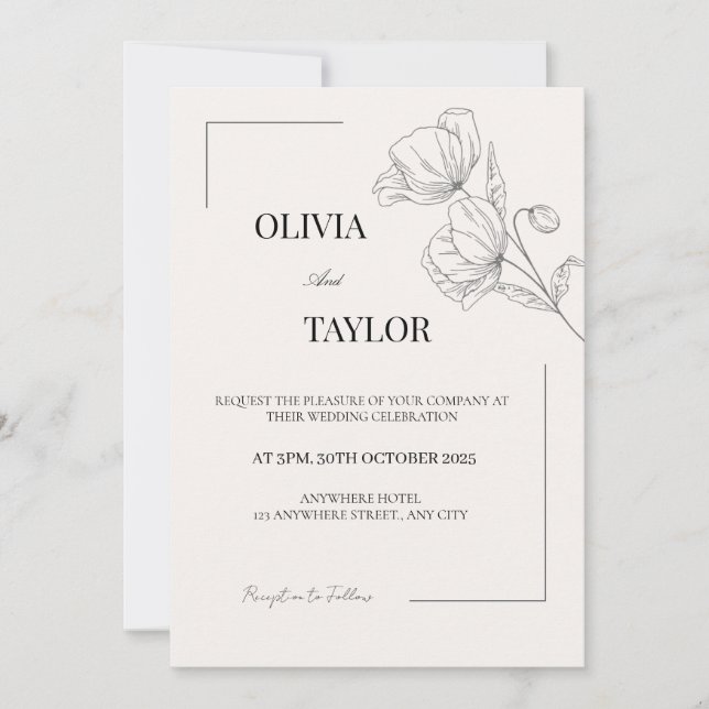 Elegant Minimalist Floral Wedding Invitation (Front)