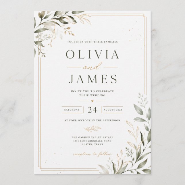Elegant Minimalist Floral Wedding Invitation | Mod (Front)