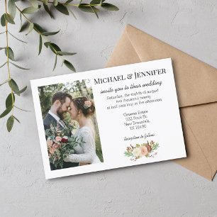 elegant minimalist floral wedding photo invitation