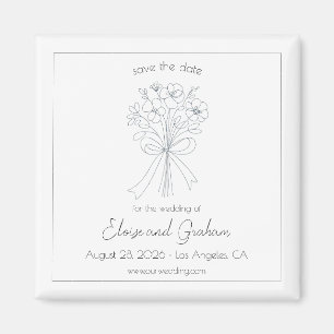 Elegant Minimalist Flower and Bow Save the Date Magnet