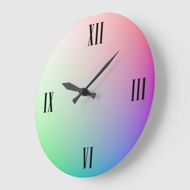 Elegant Minimalist Four Hour Roman Markers Rainbow Large Clock (Angle)