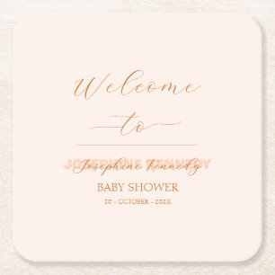 Elegant Minimalist Gender Neutral Baby Shower Square Paper Coaster