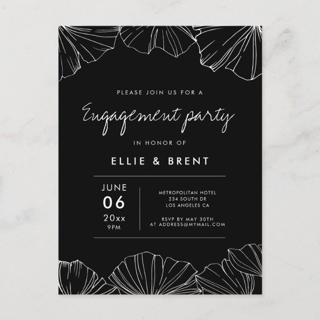Elegant minimalist Ginkgo Biloba engagement party Postcard (Front)