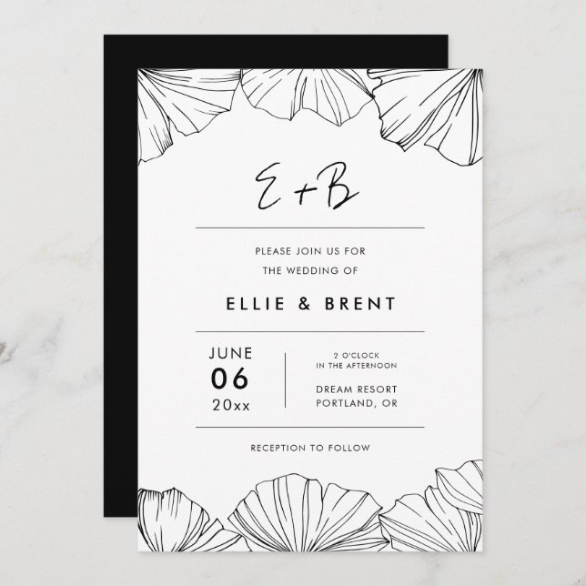 Elegant minimalist Ginkgo Biloba wedding Invitation (Front/Back)