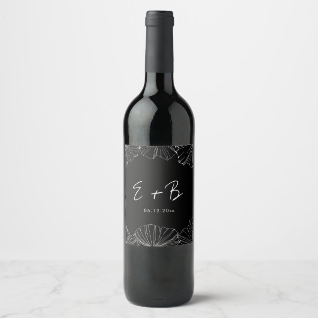 Elegant minimalist Ginkgo Biloba wedding Wine Label (Front)