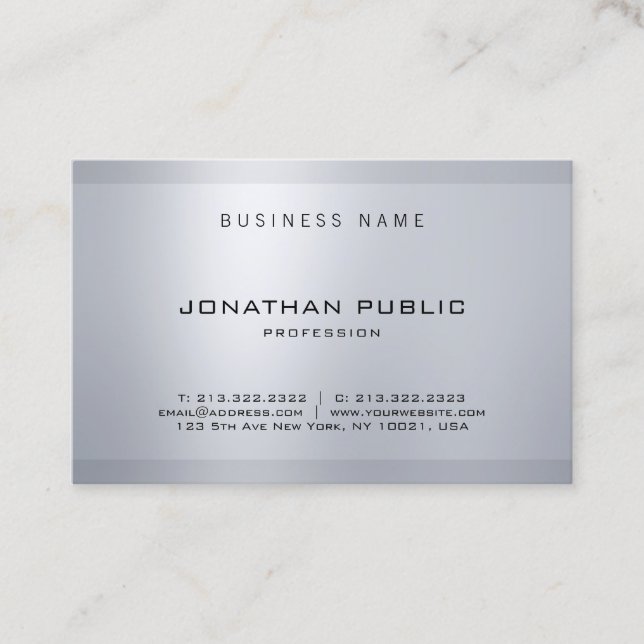 Elegant Minimalist Glamour Silver Modern Design Business Card (Front)