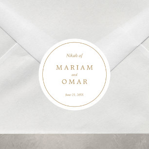 Elegant Minimalist Gold Border Islamic Wedding Classic Round Sticker