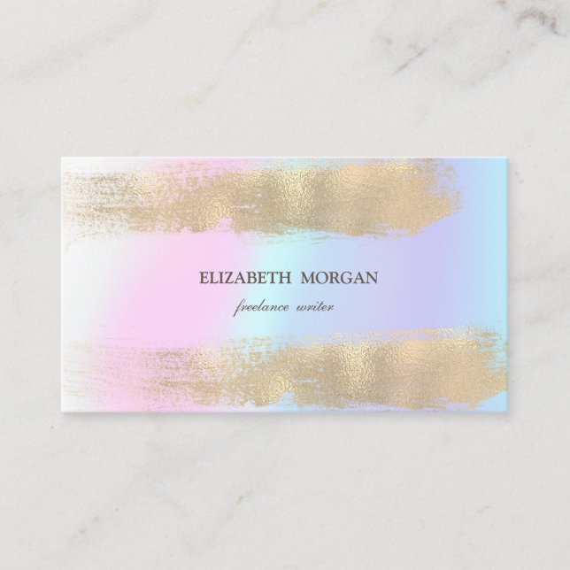 Elegant Minimalist Gold Brush Stroke Holographic Business Card (Front)