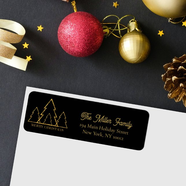 Elegant Minimalist Gold Christmas Trees on Black (Creator Uploaded)