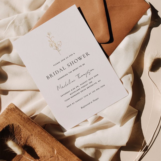 Elegant Minimalist Gold Floral Bridal Shower Invitation (Creator Uploaded)