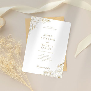 Elegant Minimalist Gold Floral Wedding Invitation