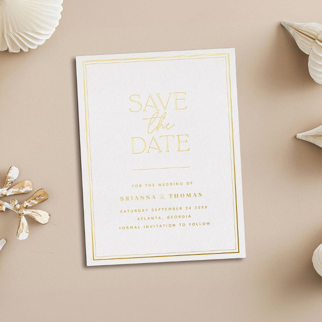 Elegant Minimalist Gold Foil Save The Date Invitation Postcard (Creator Uploaded)