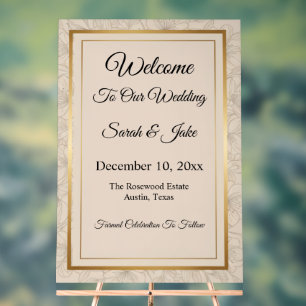Elegant Minimalist Gold Frame & Floral Acrylic Sign