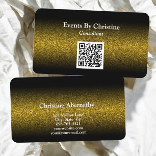 Elegant Minimalist Gold Glitter Ombre QR Code Business Card