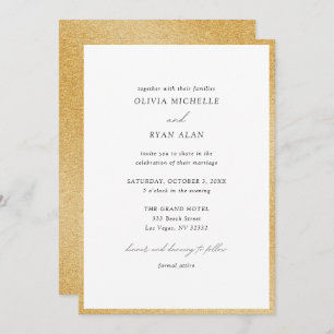 Elegant Minimalist Gold Glitter Wedding Invitation