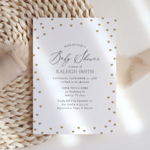 Elegant Minimalist Gold Heart Baby Shower Invitation