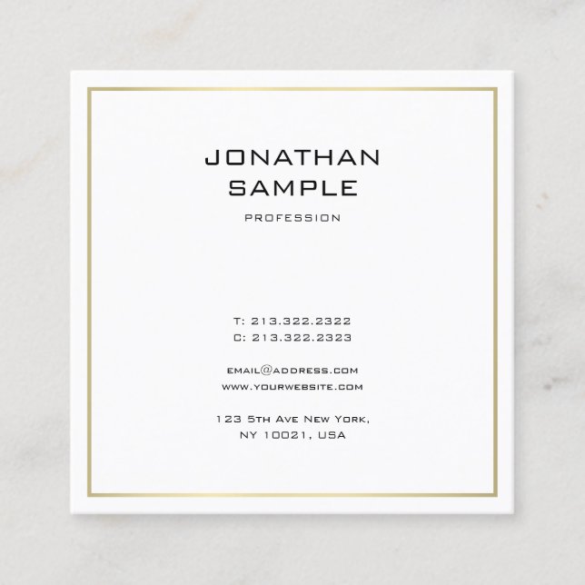Elegant Minimalist Gold Look Trendy Professional Square Business Card (Front)