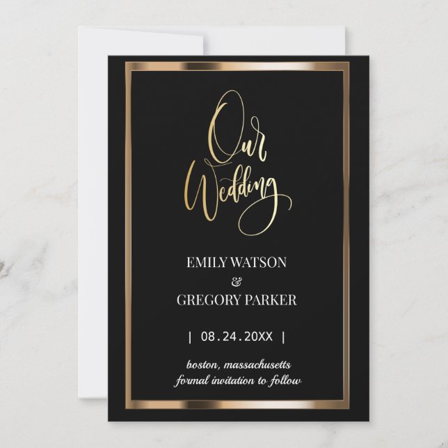 Elegant minimalist gold save the date (Front)