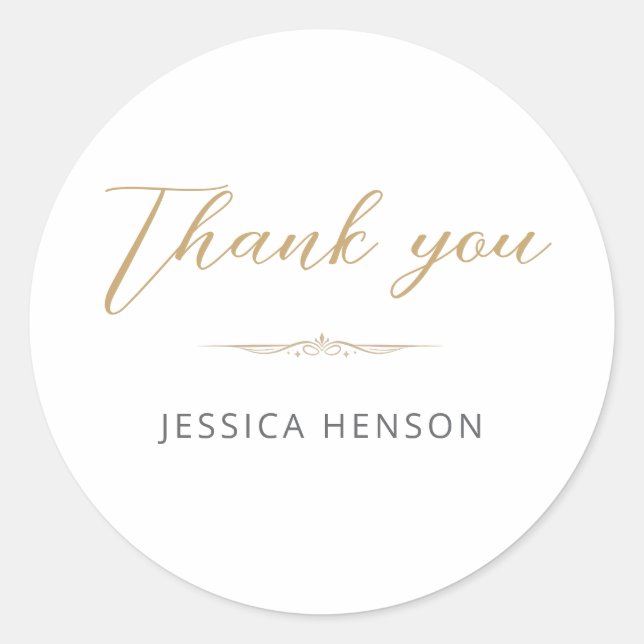 Elegant Minimalist Gold Script Birthday Thank you Classic Round Sticker (Front)