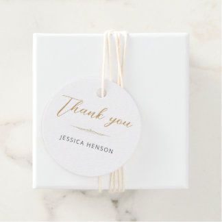 Elegant Minimalist Gold Script Birthday Thank you Favour Tags