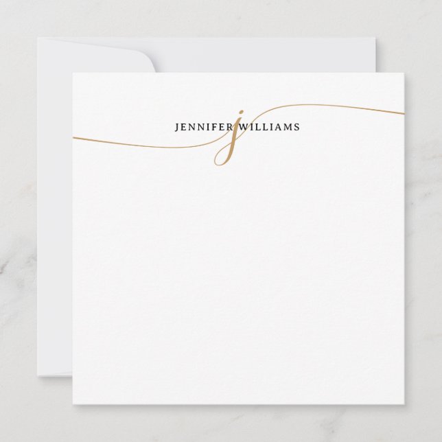Elegant Minimalist Gold Script Monogram Square Card (Front)