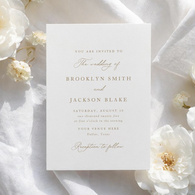 Elegant Minimalist Gold Script Wedding Invitation (Creator Uploaded)