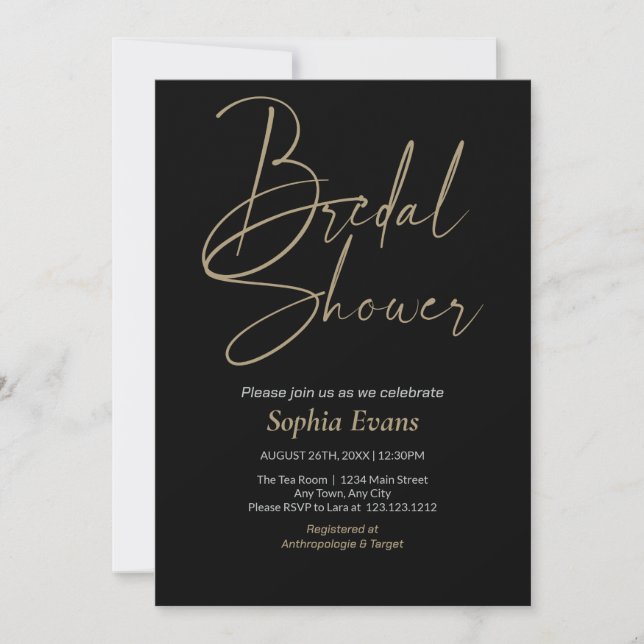 Elegant Minimalist Gold Silver Black Bridal Shower Invitation (Front)